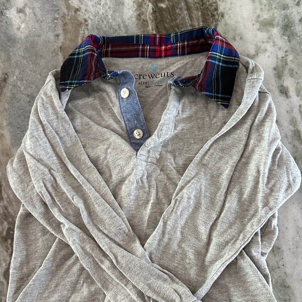 Crewcuts Gray Shirt with Plaid Collar